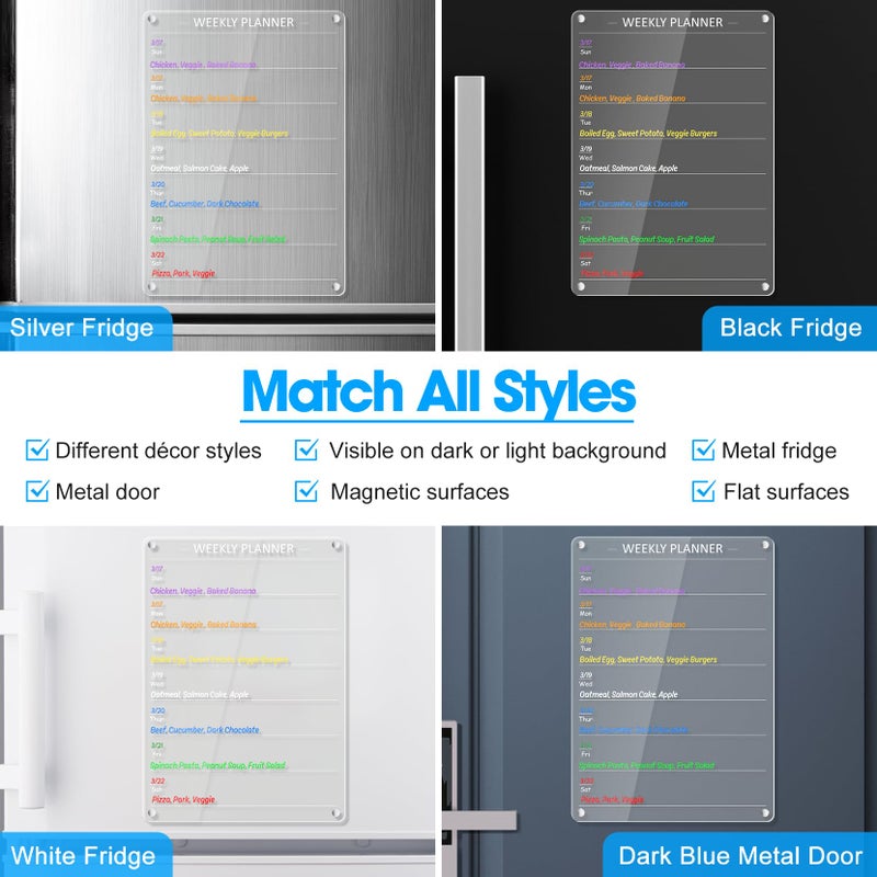 OORAII Acrylic Weekly Planner Board Meal Planner Magnetic Menu Board for Kitchen Fridge w/ 8 Markers  Clear Weekly Calendar Planning Dry Erase Board Noteboard to Do Grocery Shopping List  12x9 - Image 3